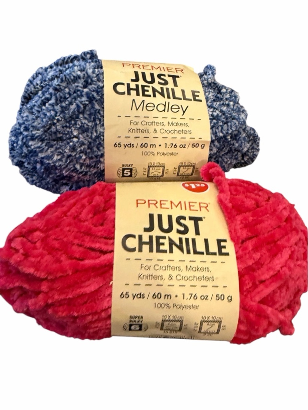 Lot Of 2 Just Chenille Premier Yarn Hibiscus / Navy Super Bulky 6 NEW Soft!